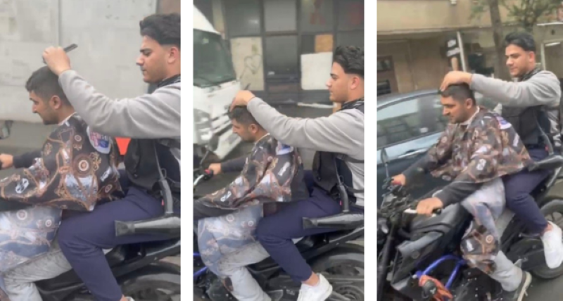Sultangazi'nin Mobil Berberinden Şok Tıraş..Sultangazi’de motosiklet üzerinde yolculuk yapan bir
