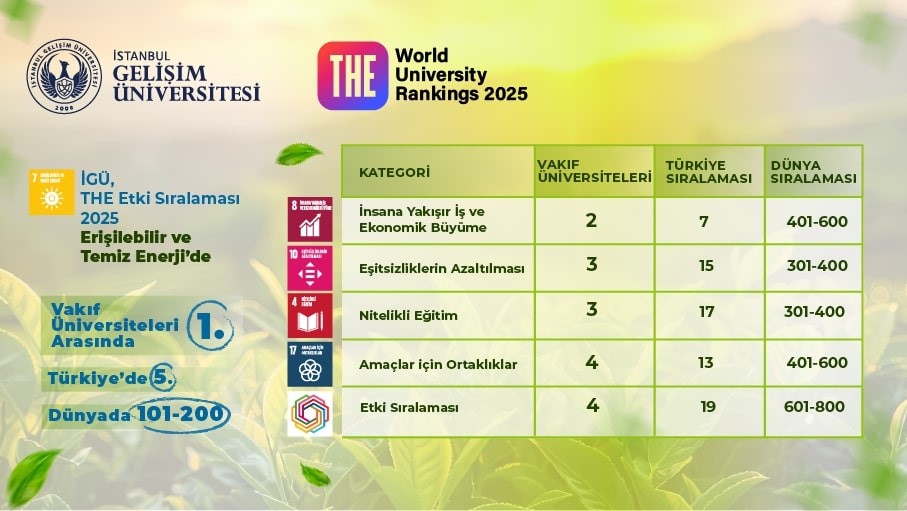 İstanbul Gelişim Üniversitesi, 2025 Impact Rankings'te küresel ve ulusal alanda