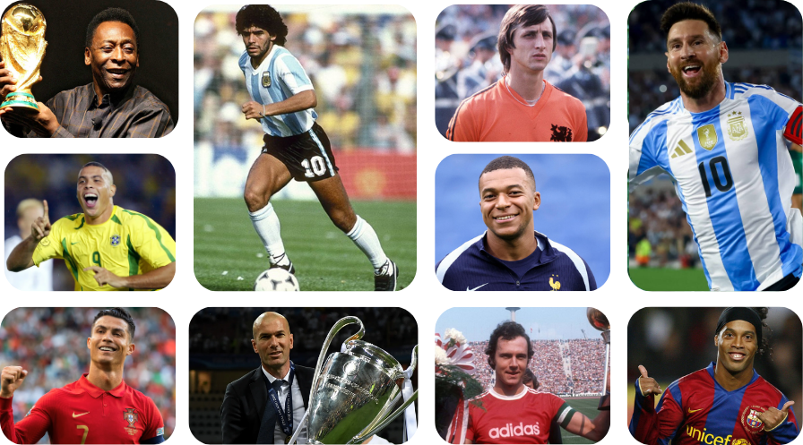 Dünya Futbol Tarihinin En İyi Oyuncuları. Pelé, Maradona, Cruyff, Messi,