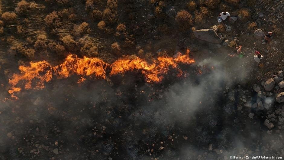 Forest fire in Europe highlighting climate change impacts and rising temperatures.