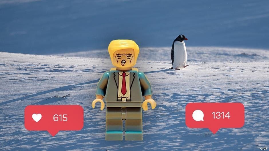 Lego figürü ve penguen, sosyal medya ve siyasetin etkisini simgeliyor.